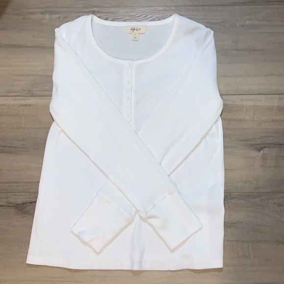 Soft Henley Long Sleeve Tops in White and Gray - Picture 9 of 15